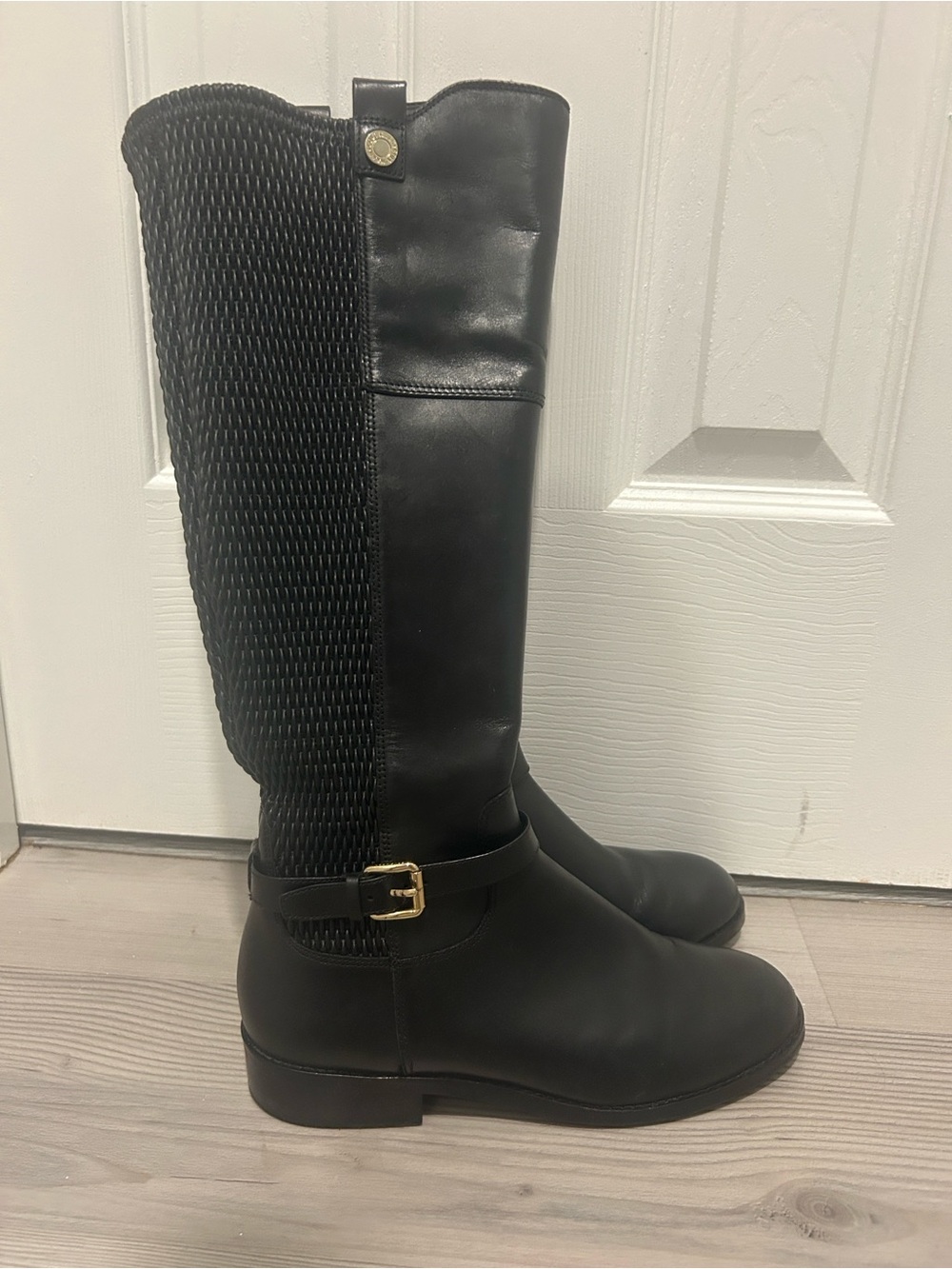 Cole Haan Women's Black Tall Riding Boots with Side Buckle